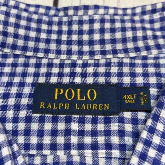 POLO Ralph Lauren Blue White Gingham Oxford Linen Button Down Shirt sz 4XLT - Picture 8 of 10